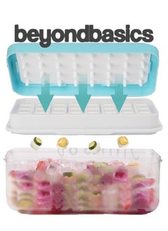 Beyond Basics Beyond Basics Ice Cube Tray With Lid Storage Box Press Type 32x2 Double Ice Cubes Tray Easy Press Silicone Ice Cube Tray with Ice Container Blue  - Image 3