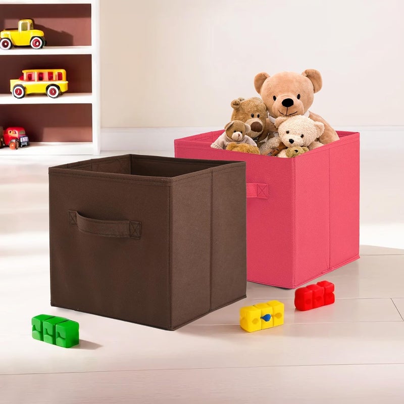 Kuber Industries Pack of 2 Square Foldable Multipurpose Wardrobe Storage Organizer for Home 11 Inch Portable CupboardCloset Organiser Storage Box for Clothes Toys Pink Brown - Image 1