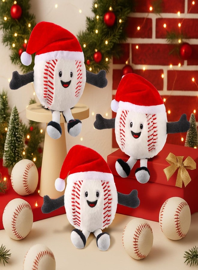 ElectricWise Adorable Baseball Stuffed Animal, Soft Baseball Plush with Santa Hat, Base Ball Plush Desk Ornament for Christmas Decoration, Collectible Gift for Sports Fans - Image 2