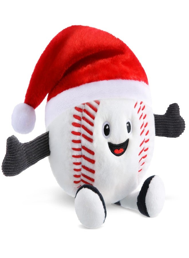 ElectricWise Adorable Baseball Stuffed Animal, Soft Baseball Plush with Santa Hat, Base Ball Plush Desk Ornament for Christmas Decoration, Collectible Gift for Sports Fans - Image 1