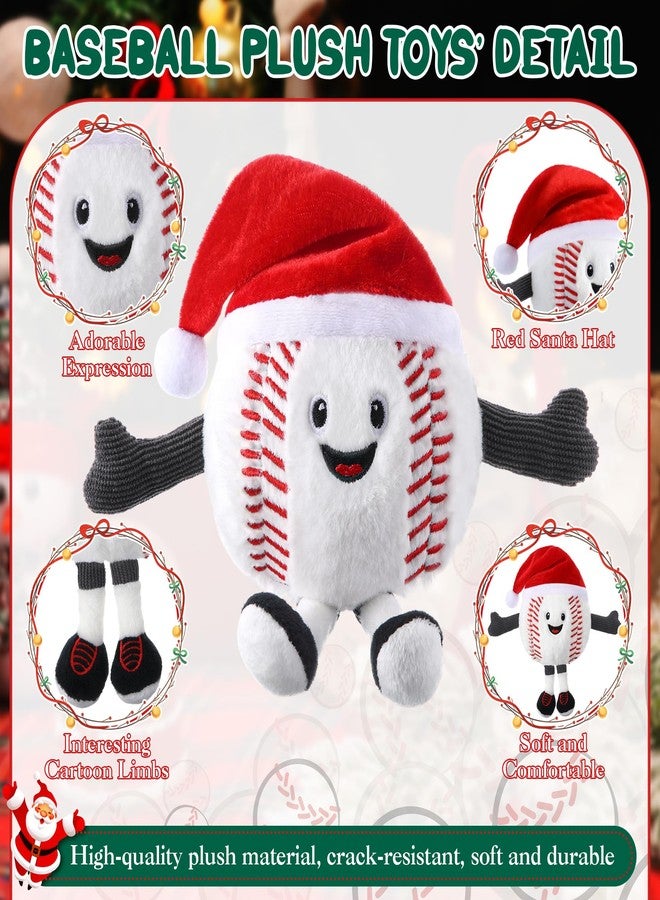 ElectricWise Adorable Baseball Stuffed Animal, Soft Baseball Plush with Santa Hat, Base Ball Plush Desk Ornament for Christmas Decoration, Collectible Gift for Sports Fans - Image 4