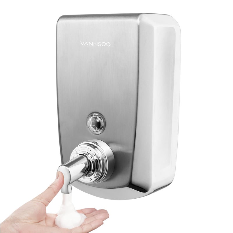 VANNSOO Commercial Wall Mount Stainless Steel Foam Soap Dispenser 40 oz 1200ml Industrial Refillable Foaming Hand Sanitizer Dispensers for Bathroom and Kitchen Brushed