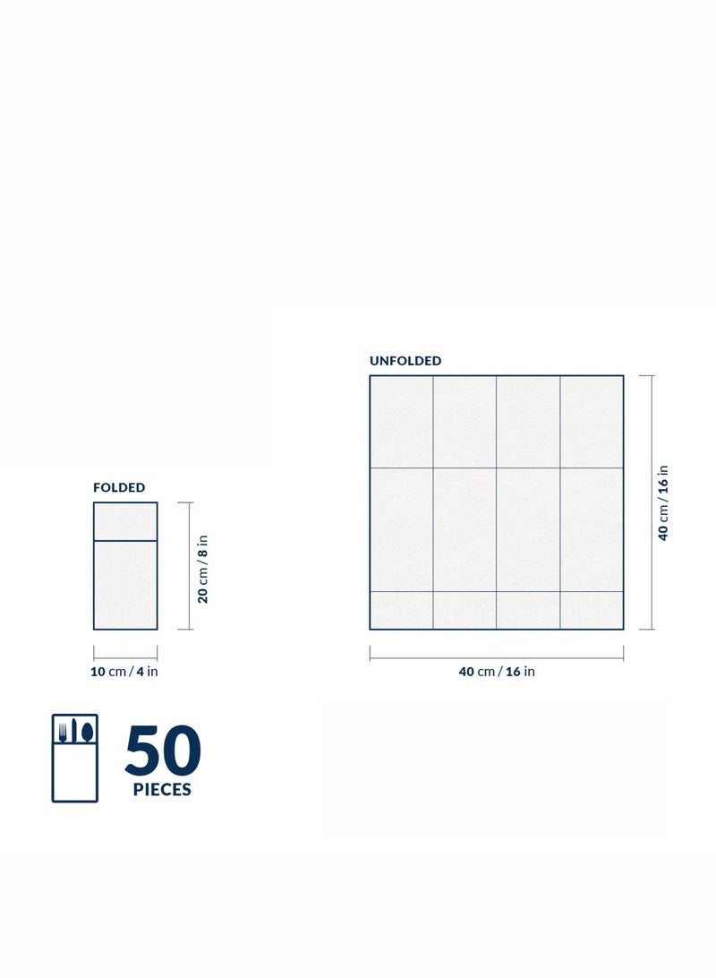 50 قطعة قماش يمكن التخلص منها مثل المناديل ، جيب أدوات مائدة مدمج ، بياضات حفل زفاف يشعر منديل أبيض ، مطوي مسبقا للأواني الفضية ، 16 * 16 بوصة ، أبيض - Image 4