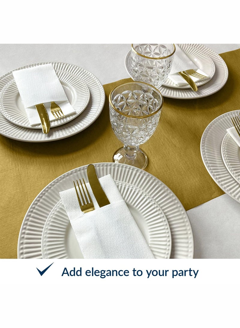 50 قطعة قماش يمكن التخلص منها مثل المناديل ، جيب أدوات مائدة مدمج ، بياضات حفل زفاف يشعر منديل أبيض ، مطوي مسبقا للأواني الفضية ، 16 * 16 بوصة ، أبيض - Image 3