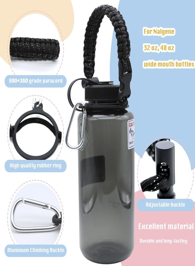 LUTQ 2 Packs Cap Strap for 32oz Wide Mouth Nalgene Bottles - Durable Paracord Strap with Aluminum Alloy Safety Buckle - Handle Compatible with Nalgene - Nocturnal Black - Image 4