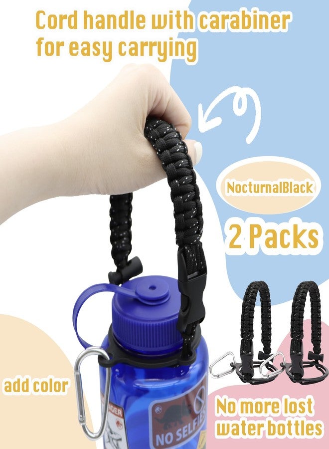 LUTQ 2 Packs Cap Strap for 32oz Wide Mouth Nalgene Bottles - Durable Paracord Strap with Aluminum Alloy Safety Buckle - Handle Compatible with Nalgene - Nocturnal Black - Image 2