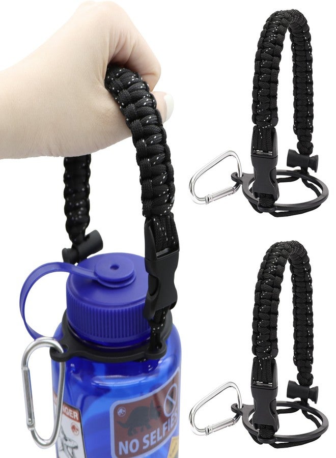 LUTQ 2 Packs Cap Strap for 32oz Wide Mouth Nalgene Bottles - Durable Paracord Strap with Aluminum Alloy Safety Buckle - Handle Compatible with Nalgene - Nocturnal Black - Image 1