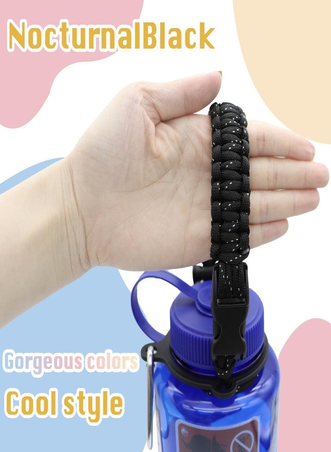 LUTQ 2 Packs Cap Strap for 32oz Wide Mouth Nalgene Bottles - Durable Paracord Strap with Aluminum Alloy Safety Buckle - Handle Compatible with Nalgene - Nocturnal Black - Image 5