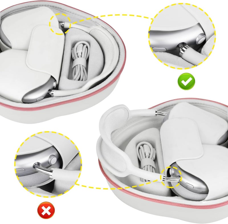 بوفك حقيبة الصلبة مع وضع السكون لسماعات Apple AirPods Max 2 / AirPods Max اللاسلكية فوق الأذن، حامل ذكي محمول لـ AirPods Max 2 / Max، جيب شبكي لإكسسوارات السماعات، أبيض وردي ذهبي - Image 4