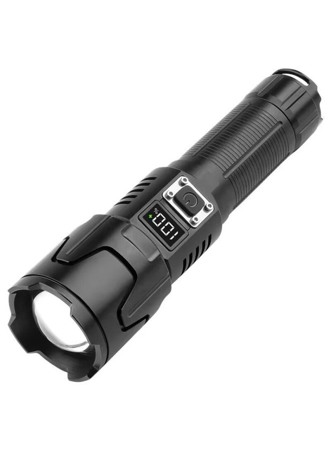 Generic White Laser Flashlight Telescopic Zoom Digital Power Display Flashlight LED Super Bright USB Charging Flashlight 