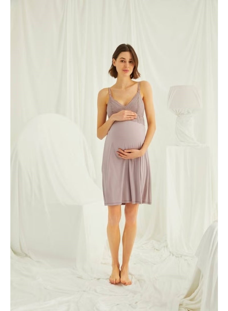Monamise Women's Mink Adjustable Strap Breastfeeding Lace Maternity Maternity Dressing Gown Nightgown Set - Image 2