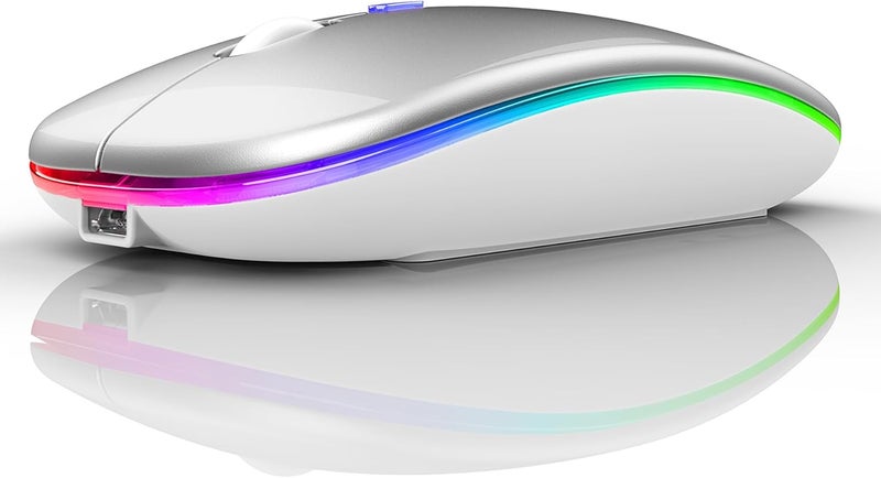 PEIBO Bluetooth Wireless Mouse for Laptop mac MacBook ipad MacBook air MacBook pro pc Desktop Computer Windows Chromebook Notebook (Silver White) - Image 1