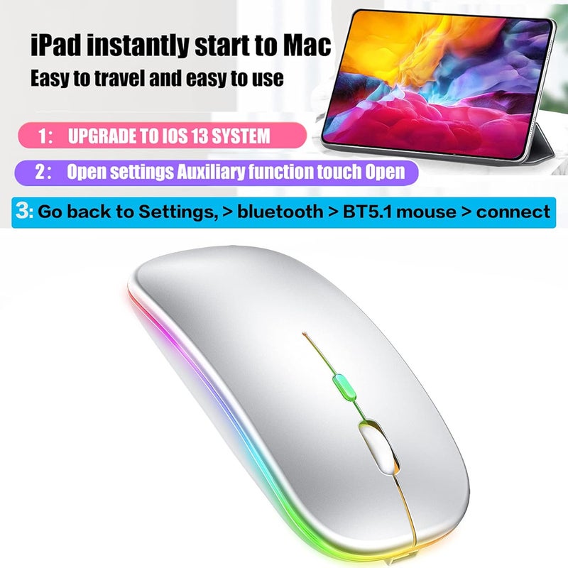 PEIBO Bluetooth Wireless Mouse for Laptop mac MacBook ipad MacBook air MacBook pro pc Desktop Computer Windows Chromebook Notebook (Silver White) - Image 5