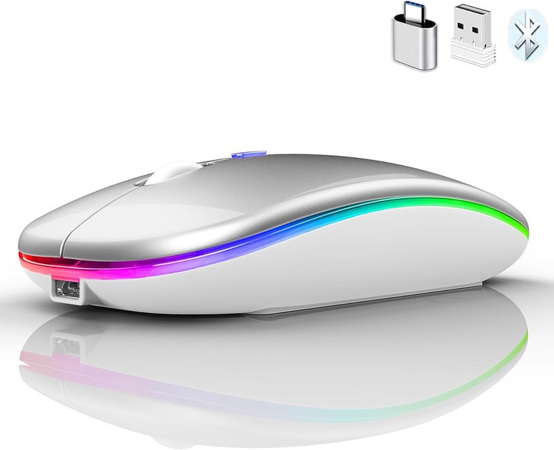 PEIBO Bluetooth Wireless Mouse for Laptop mac MacBook ipad MacBook air MacBook pro pc Desktop Computer Windows Chromebook Notebook (Silver White) - Image 2