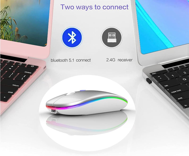 PEIBO Bluetooth Wireless Mouse for Laptop mac MacBook ipad MacBook air MacBook pro pc Desktop Computer Windows Chromebook Notebook (Silver White) - Image 4
