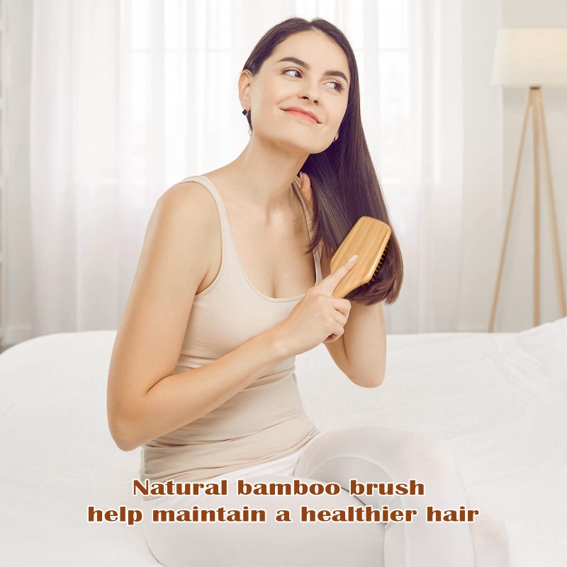 BFWood Bamboo Paddle Hairbrush with Bamboo Bristles for Massaging Scalp - Image 5