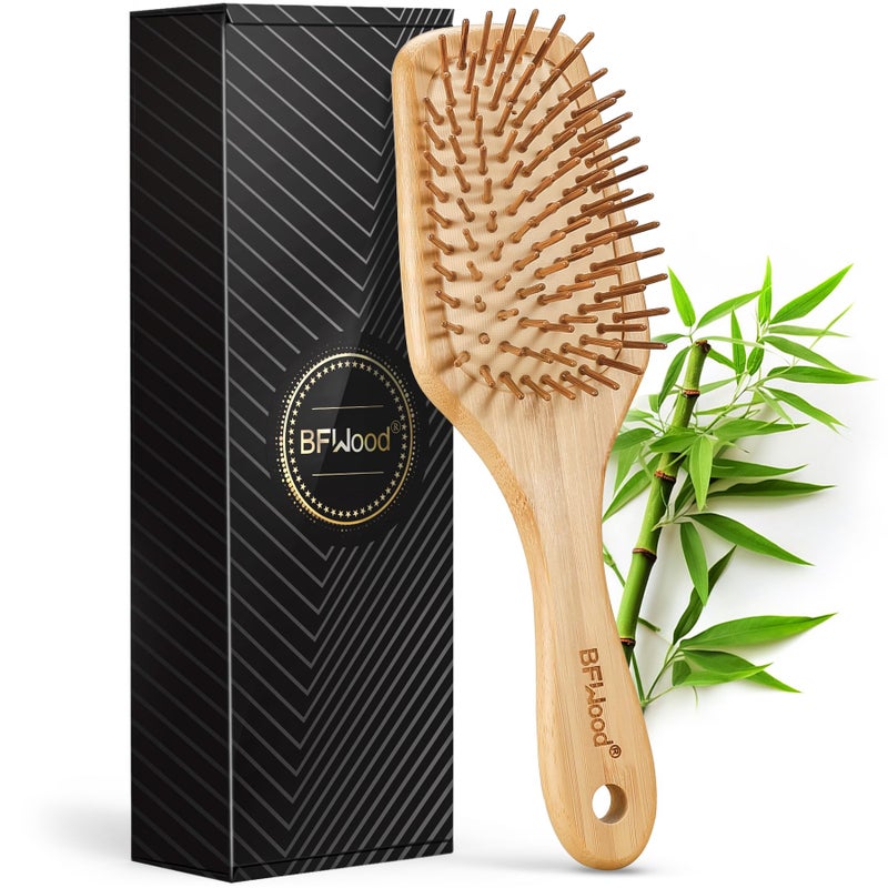 BFWood Bamboo Paddle Hairbrush with Bamboo Bristles for Massaging Scalp - Image 1
