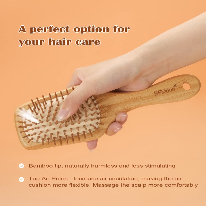 BFWood Bamboo Paddle Hairbrush with Bamboo Bristles for Massaging Scalp - Image 2