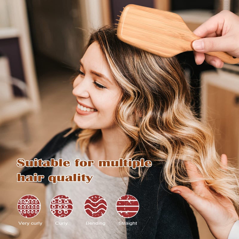 BFWood Bamboo Paddle Hairbrush with Bamboo Bristles for Massaging Scalp - Image 3