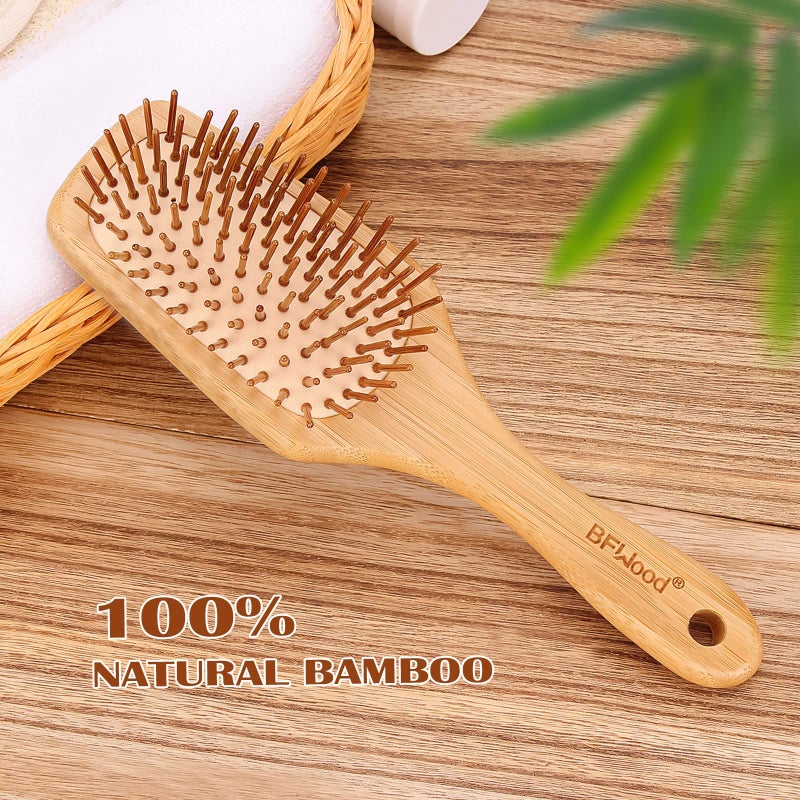 BFWood Bamboo Paddle Hairbrush with Bamboo Bristles for Massaging Scalp - Image 4