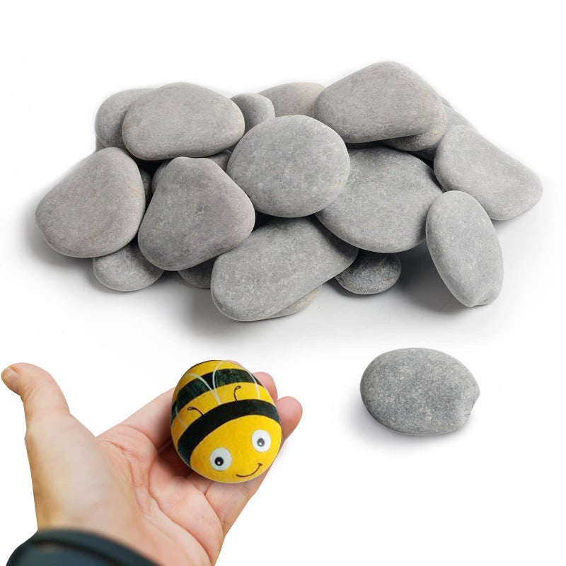 Simetufy 35Pcs Rocks for Painting, 2-3'' Painting Rocks for Adults, Craft Rocks, Flat River Rocks for Painting, Smooth Painting Stones for DIY Project, Gray Kindness Stones - Image 1