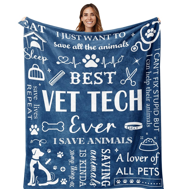 AmoneeYL Vet Tech Gifts for Women Men Vet Tech Week Gifts Blanket 50X60 Veterinary Gift Graduation Retirement Appreciation Presents for Veterinarians Best Vet Ever Blanket