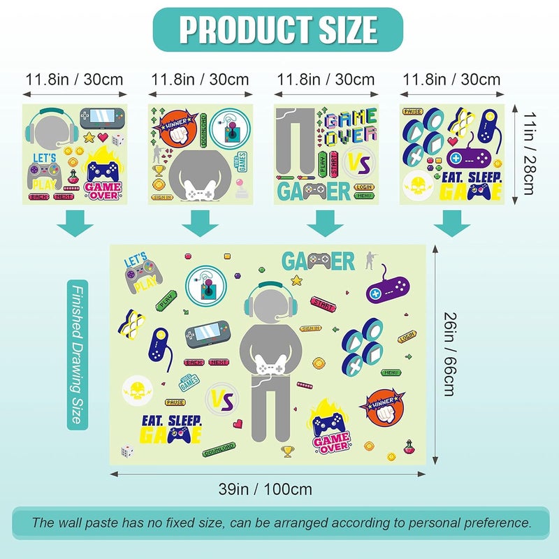 klarako 4 Sheets Gamer Wall Sticker Glow in The Dark Gamer Wall Decals Boy Children Video Game Room Decor Gaming Controller Wall Stickers Removable Wall Art for Kids Men Playroom Living Room - Image 2
