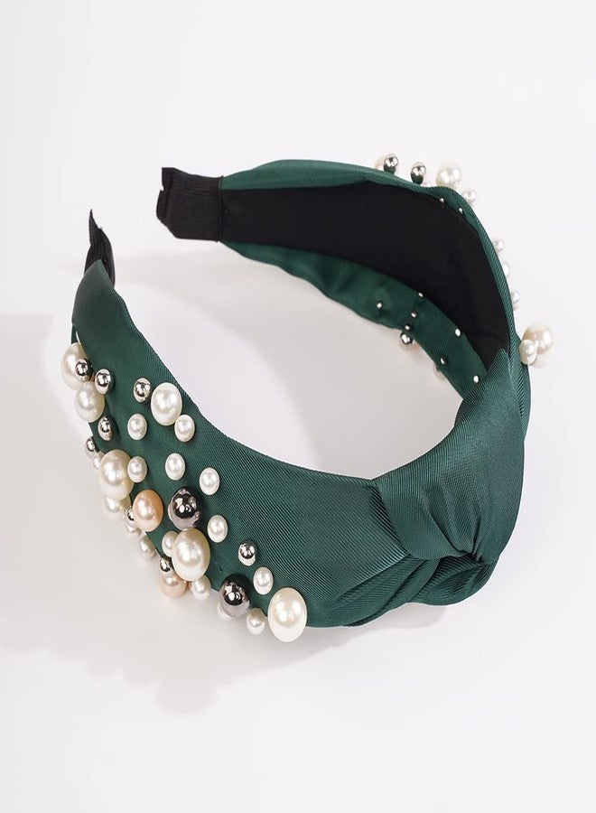 Wiwpar Pearl Knotted Headbands for Women Fashion Wide Pearl Bead Headband Head Bands Boho Hair Accessories (Green) - Image 3