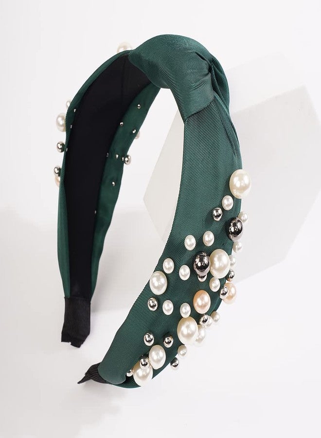 Wiwpar Pearl Knotted Headbands for Women Fashion Wide Pearl Bead Headband Head Bands Boho Hair Accessories (Green) - Image 4