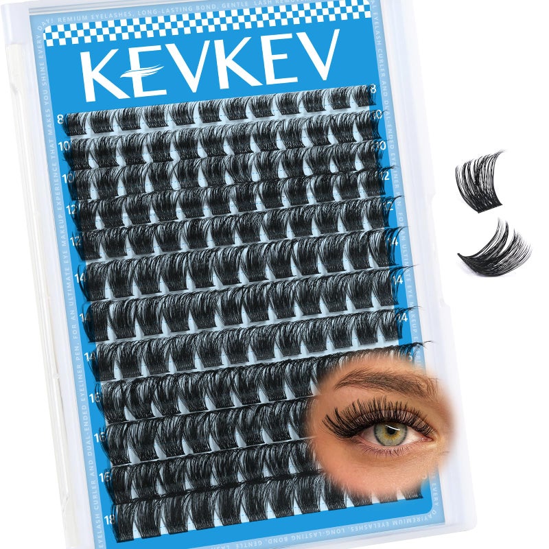 KevKev مجموعة رموش 144 قطعة رموش مجمعة رموش صناعية مجمعة رموش فردية شريط رفيع وناعم (صباحاً، D-8-18mix) - Image 1