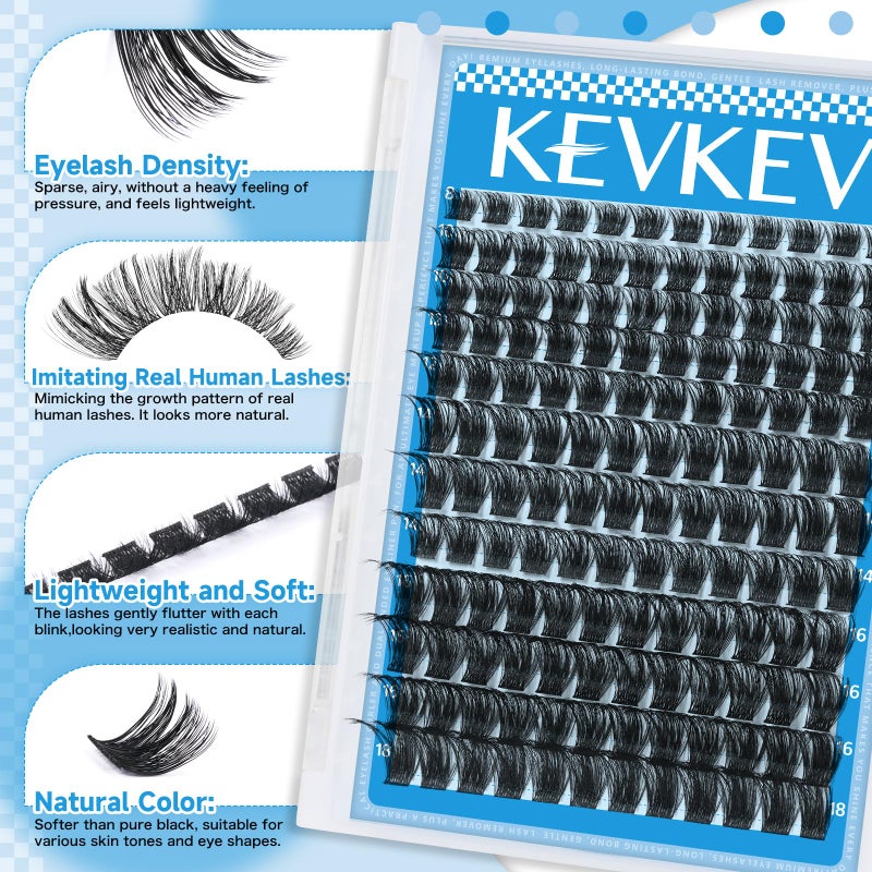 KevKev مجموعة رموش 144 قطعة رموش مجمعة رموش صناعية مجمعة رموش فردية شريط رفيع وناعم (صباحاً، D-8-18mix) - Image 4