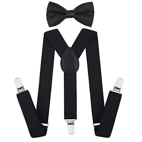 AWAYTR Child Kids Suspenders Bowtie Set Adjustable Suspender Set for Boys and Girls30Inches6 Years to 5 Feet TallBlack - Image 1