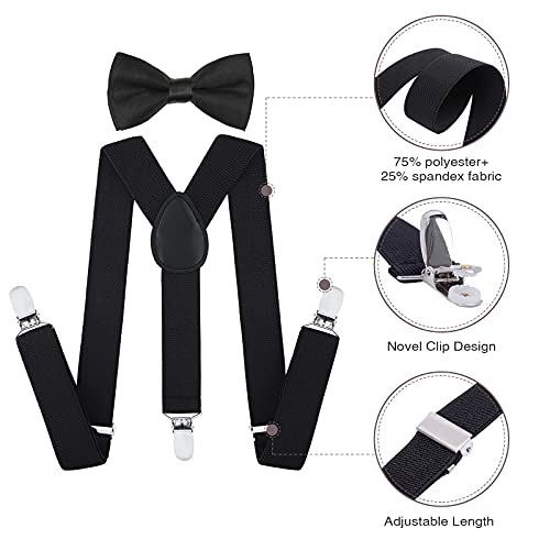 AWAYTR Child Kids Suspenders Bowtie Set Adjustable Suspender Set for Boys and Girls30Inches6 Years to 5 Feet TallBlack - Image 3