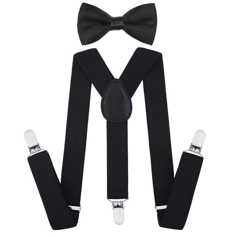 AWAYTR Child Kids Suspenders Bowtie Set Adjustable Suspender Set for Boys and Girls30Inches6 Years to 5 Feet TallBlack - Image 2