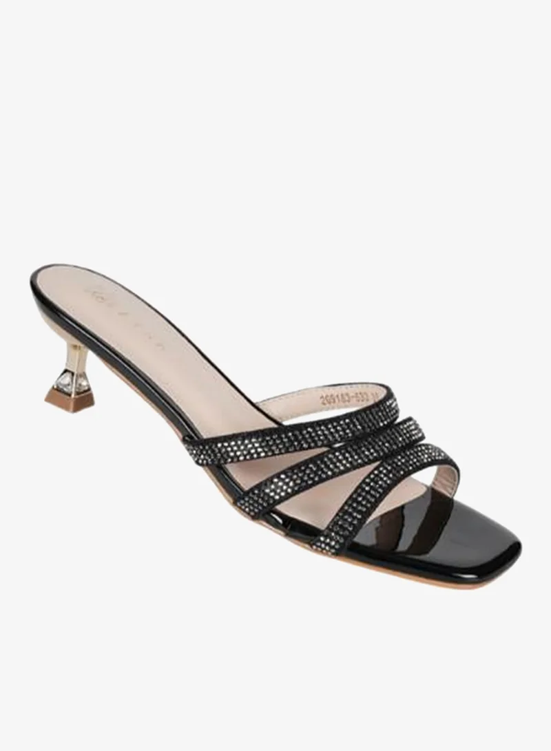 زينة صنادل زينيا بكعب قطة للسيدات - أسود