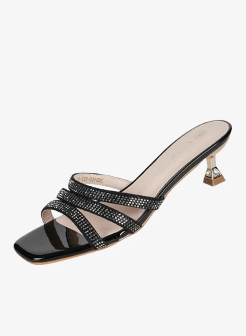 زينة صنادل زينيا بكعب قطة للسيدات - أسود