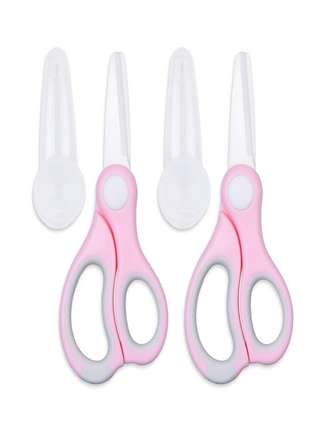 ECO-FUSED Ceramic Baby Food Scissors - Portable Shears - Healthy Food Cutter with Dust Cover and Storage Case - Cuts Meat, Chicken, Vegetables, Fruits (2-Pack) (Pink - 2 pack) - Image 1