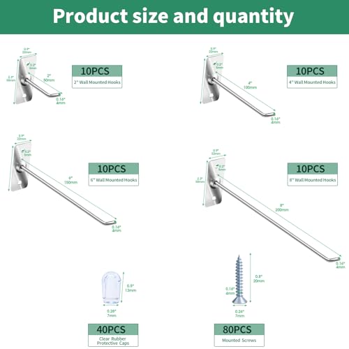 Yauhar 40 Pcs Stainless Steel Wall Mounted Hooks with Protective Caps and Screws 2 4 6 8 Coat Bag Hat Utility Hook Garage Tools Storage Organizer Hanger for Office Kitchen Home Shop - Image 3
