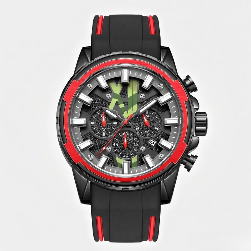 2133 Fashionable Quartz Watch for Men Multifunction Sports Wrist Watch with Chronograph/Calendar/3ATM Waterproof/Luminous Silicone Strap - Image 1