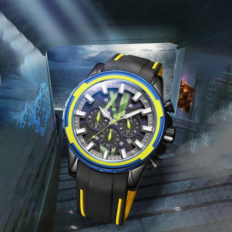 2133 Fashionable Quartz Watch for Men Multifunction Sports Wrist Watch with Chronograph/Calendar/3ATM Waterproof/Luminous Silicone Strap - Image 4