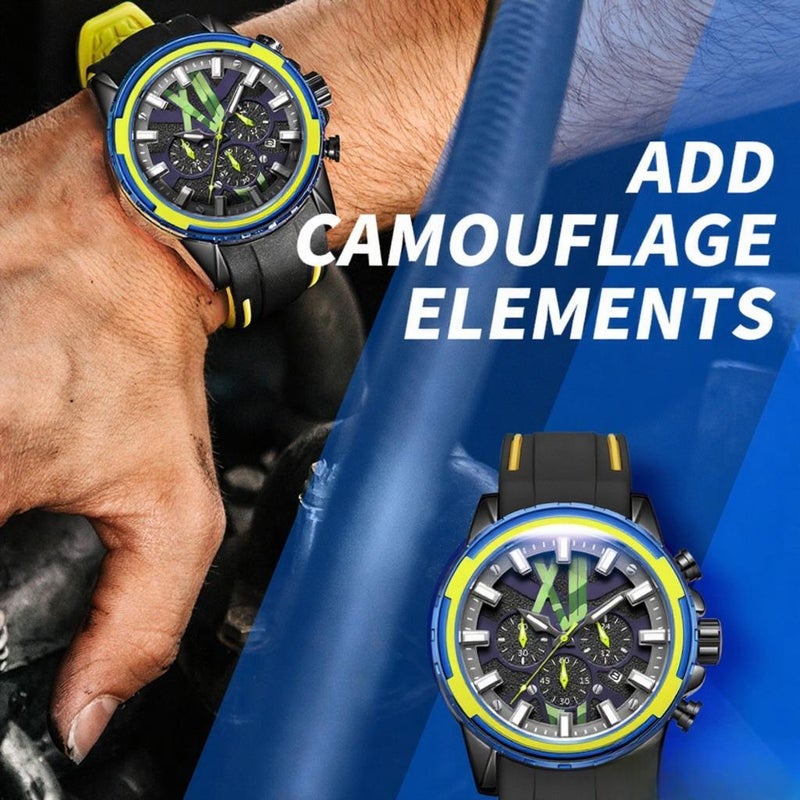 2133 Fashionable Quartz Watch for Men Multifunction Sports Wrist Watch with Chronograph/Calendar/3ATM Waterproof/Luminous Silicone Strap - Image 5