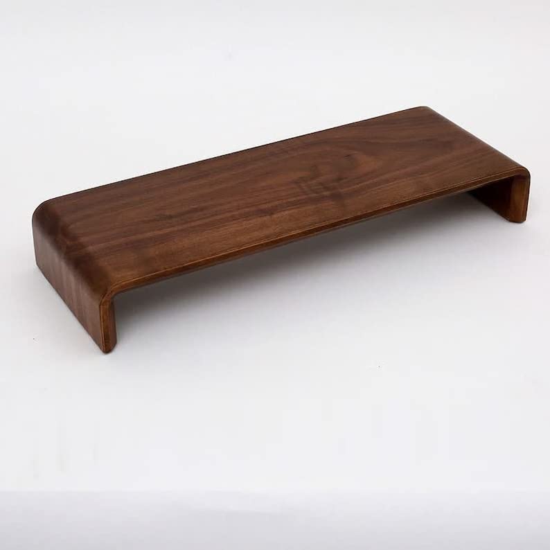 carpentray Wooden Computer Monitor Stand, Monitor Riser Desk Shelf Desktop Stand TV Laptop Riser with Keyboard Storage Desk (Walnut Finish) - Image 5