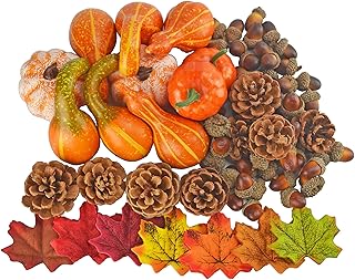 JEDFORE JEDFORE Mixture of Artificial Pumpkins, Lifelike Maple Leaves, Realistic Acorn with Natural Cap, Pine Cones for  - Image 1