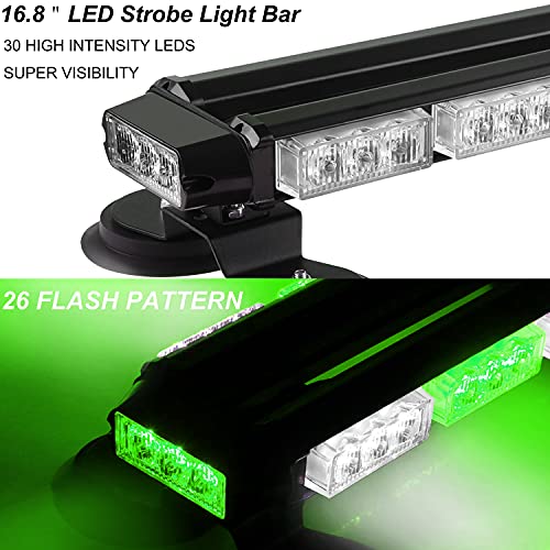 ASPL 16.8 Inch LED Strobe Flashing Light Bar, 26 Flashing Modes High Intensity Emergency Hazard Warning Beacon Lights with Magnetic Base for Car Trucks Trailer Roof Safety (Green White Green White) - Image 2