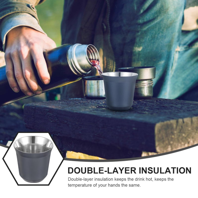 Double Layer Insulated Stainless Steel Travel Mug Dark Blue Espresso Coffee Cup - Image 4