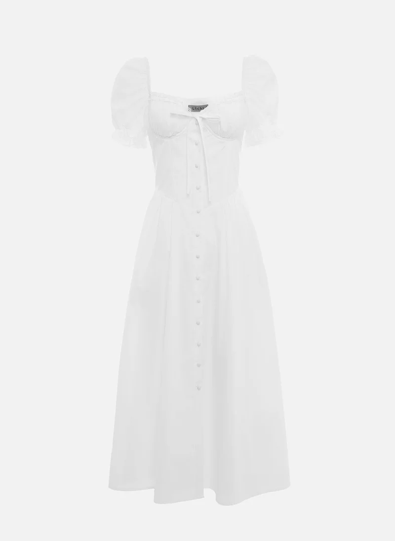 Lichi Midi dress with ties and lace on bodice