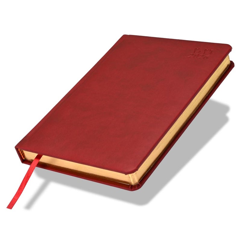 FIS 2026 Golden A5 Diary, 148x210mm, 1 Side Padded Italian PU Cover Materials, Round Corners, Gold Gilded Edges, Arabic/English, 70gsm Italian Ivory Paper, Maroon Cover - FSDI19AEG26MR - Image 1