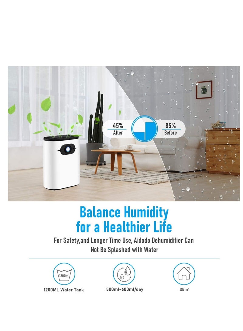 فورتي مزيل الرطوبة، مزيلات الرطوبة الكهربائية المحمولة بسعة 1200 مل تمتص الماء 500 مل/24 ساعة، إيقاف التشغيل التلقائي، منظف هواء فائق الهدوء للمنزل والمطبخ والجراج وخزانة الملابس والطابق السفلي - Image 3