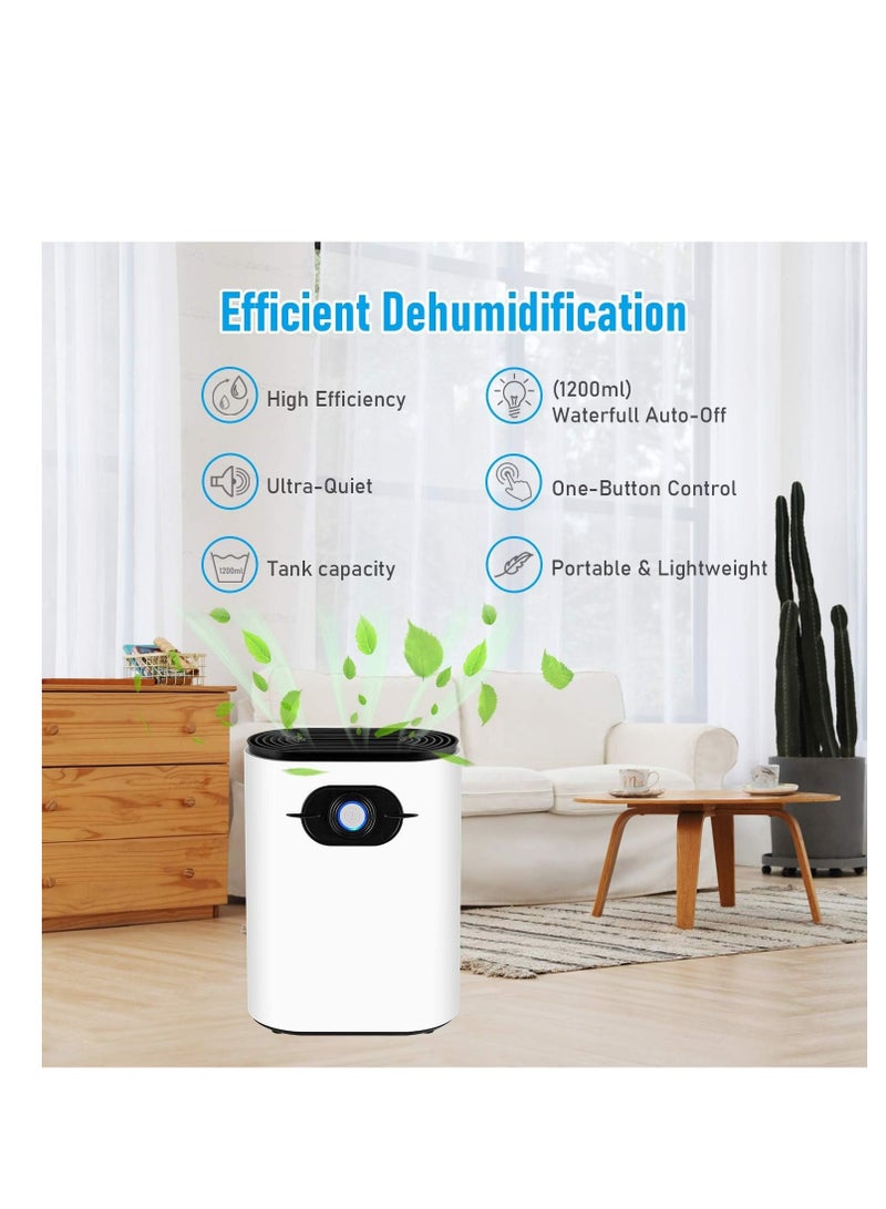 فورتي مزيل الرطوبة، مزيلات الرطوبة الكهربائية المحمولة بسعة 1200 مل تمتص الماء 500 مل/24 ساعة، إيقاف التشغيل التلقائي، منظف هواء فائق الهدوء للمنزل والمطبخ والجراج وخزانة الملابس والطابق السفلي - Image 5