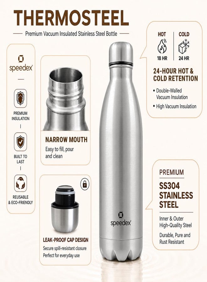 Speedex Thermos Bottle Vacuum Insulated Stainless Steel for Kids, Men, Women Thermosteel Bottle Ideal for School, Office, Travel Flask for Hot & Cold Beverages - Silver Colour 1000 ML - Image 1